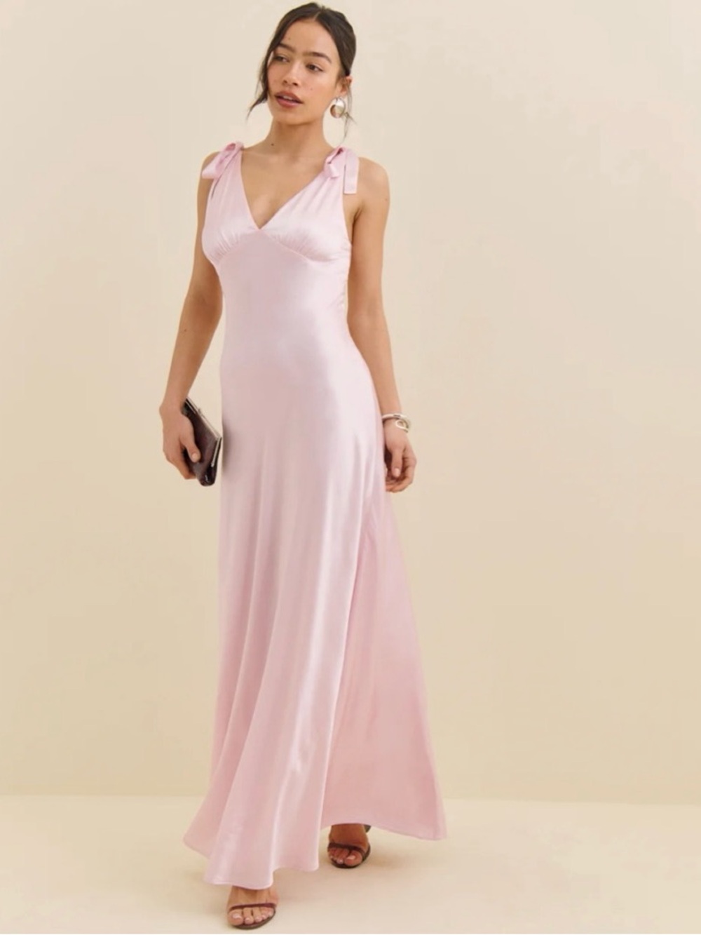 Reformation Pernille Sleeveless Tie-Shoulder V-Neck Maxi Dress - Light Pink